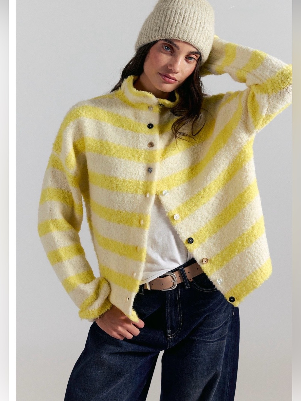 We The Free Button Collection Cardi Butter Yellow Combo NWOT